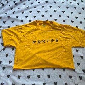 Homies FRIENDS font cropped gold tshirt